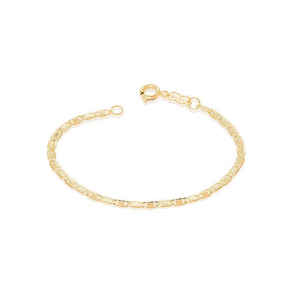 Pulseira Rommanel Infantil Formada Por Elos Achatados E Trabalhados, Med 14 Cm