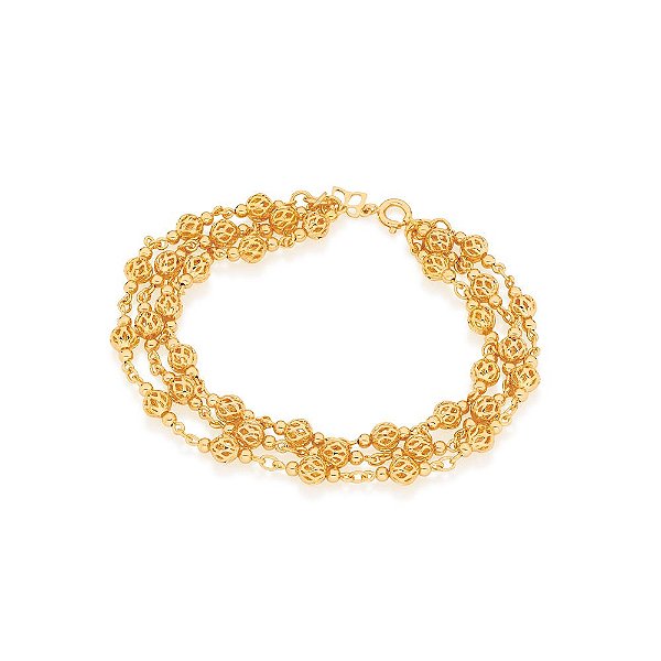Pulseira Rommanel Fio (L760) Com Globos Vazados E Intercalados No Fio, Med 18/20 Cm