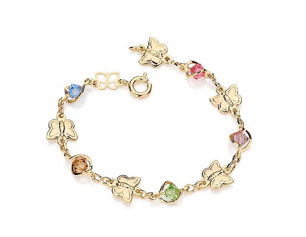 Pulseira Rommanel Infantil Composta Por Pedras Coloridas Com Borboletas Intercaladas  Med 14 Cm