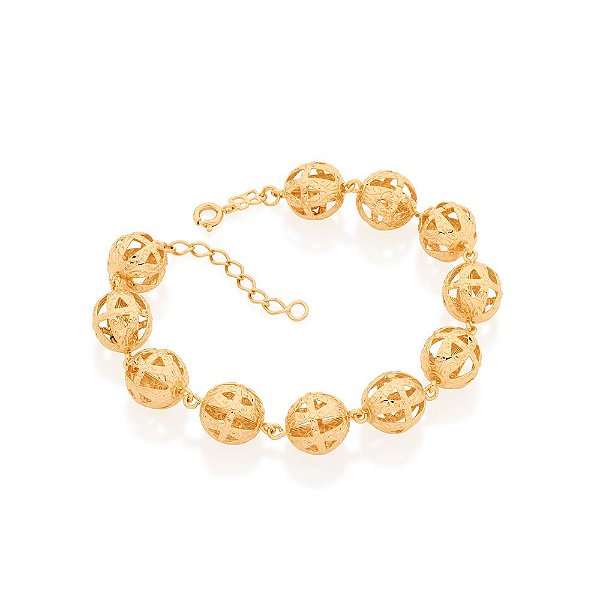 Pulseira Rommanel Formada Por Bolas Trabalhada E  Vazadas  Med 20 Cm