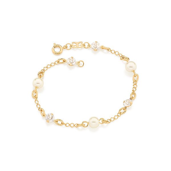 Pulseira Rommanel Formada Por Cristais Intercalados Por Pérolas Sintéticas De 6Mm  Med 19 Cm