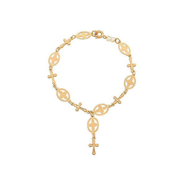 Pulseira Rommanel Formada Por Peças Oval De 1,3X0,7Cm Toda Trabalhada Com Detalhe De Flor No Centro Intercaladas Por Cru