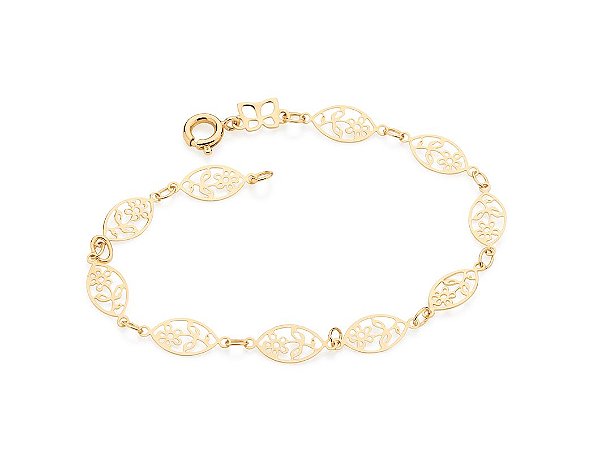 Pulseira Rommanel Infantil Formada Por Elos Oval Com Flores Vazadas  Med 16 Cm Ajustável A 14 Cm