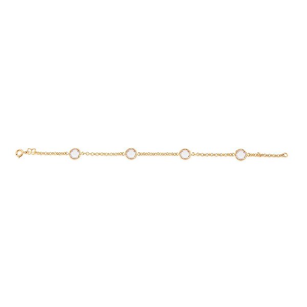 Pulseira Rommanel Formada Por Fio Elo Português Com Cristais Redondos De 8 Mm Med 20 Ajustável A 18 Cm