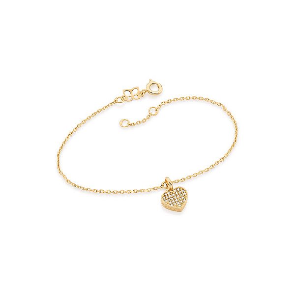 Pulseira Rommanel Formada Por Fio De Elos Ovais Entrelaçados, Com Pendant Formato Coração Cravados Com 29 Zircônias De 1