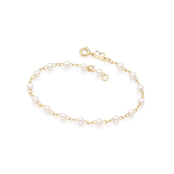 Pulseira Rommanel 16 Pérolas 4mm Folheada Ouro Feminina Rommanel