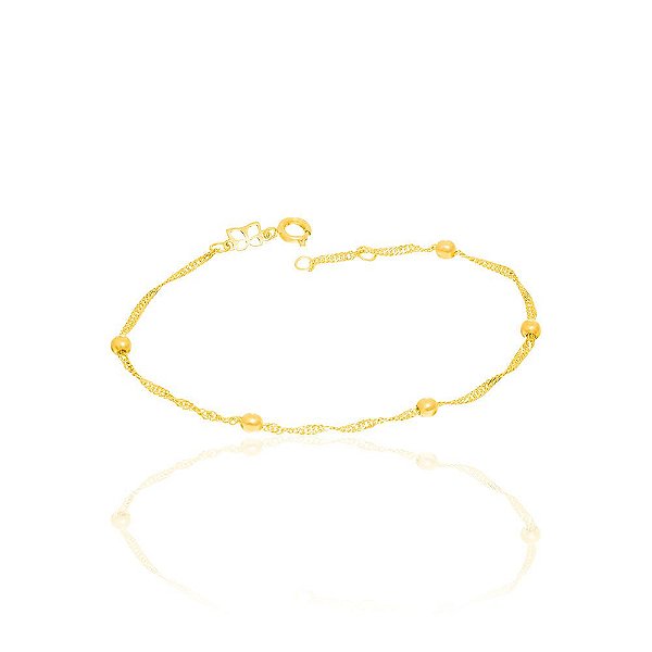 Pulseira Rommanel Formada Por Fio Cingapura Torcida Com Bolas De 3,50Mm Med 19 Cm Ajustável A 18 Cm