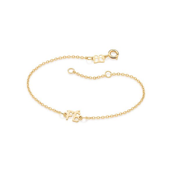 Pulseira Rommanel Formada Por Fio De Elos Intercalados Composto Por Descrição "Fé" Med 19Cm Ajustável A 17Cm
