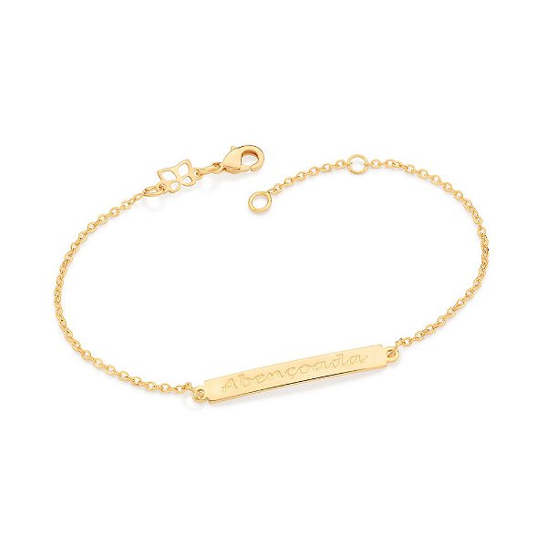 Pulseira Rommanel Formada Por Fio De Elos Intercalados Composto Por Chapa Com Descrição "Abençoada" Med 19Cm Ajustável A