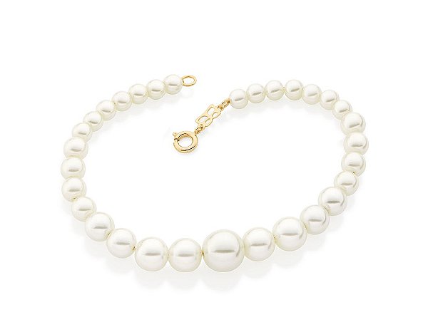 Pulseira Rommanel Formada Por 14 Pérolas Sintéticas De 5Mm, 8 Pérolas Sintéticas De 6Mm, 4 Pérolas Sintéticas De 7Mm, 4