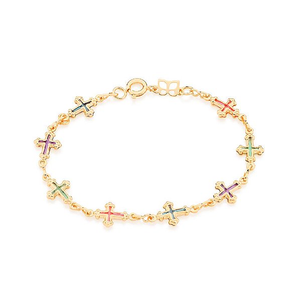 Pulseira Rommanel Infantil Formada Por Fio De Cruzes Coloridas  Med 16 Cm Ajustável 14 Cm