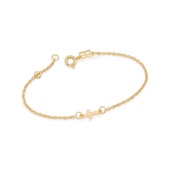 Pulseira Rommanel Infantil, Formada Por Fio Fino Com Elos Intercalados Composta Por Cruz Ao Centro Med 16Cm Ajustável 14