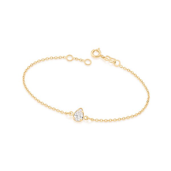 Pulseira Rommanel Formada Por Fio Fino Com Elos Intercalados, Composta Por 1 Zircônia No Formato Gota De 5X7 Mm Med 18 C