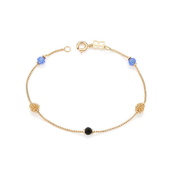 Pulseira Rommanel Formada Por Fio Verneziano, Composto Por Pedras Redondas Intercaladas Com Bolas De Fio Trabalhadas  Me