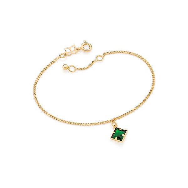 Pulseira Rommanel Formada Por Fio 0,40 Grumet, Composta Por 1 Cristal Carrê Quadrado De 6X6 Mm  Med 19 Cm Ajustável 17 C