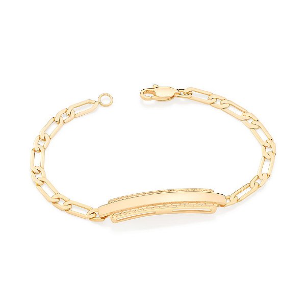 Pulseira Rommanel Formada Por Fio 1X1 Elos Lisos Batidos, Com Placa Retangular Lisa Ao Centro E Laterais Trabalhadas Por