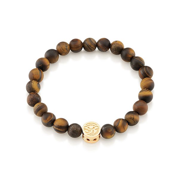 Pulseira Rommanel Shamballa Formada Por 23 Pedras "Olho De Tigre" De 8,00 Mm, Formado Por Peça Redonda Com Olho De Hórus