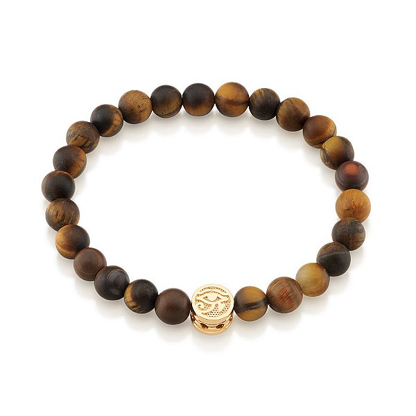 Pulseira Rommanel Shamballa Formada Por 25 Pedras "Olho De Tigre" De 8,00 Mm, Formado Por Peça Redonda Com Olho De Hórus