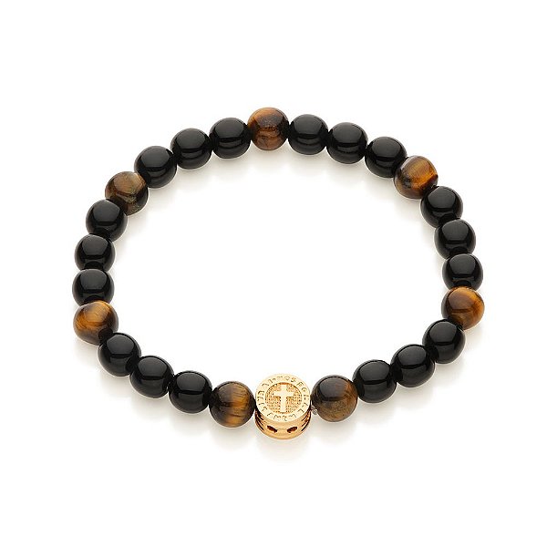 Pulseira Rommanel Shamballa Formada Por 25 Pedras "Olho De Tigre" De 8,00 Mm, Com Peça Escrito Livrai-Nos De Todo Mal Am