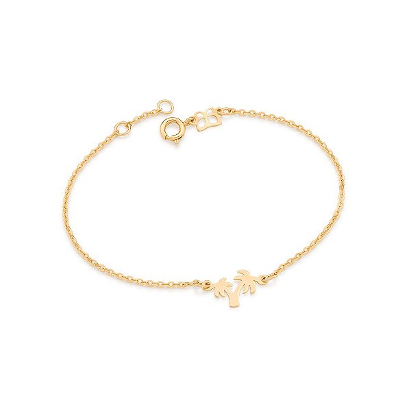 Pulseira Rommanel Formada Por Fio Elos Intercalados, Composta Por Pingente No Formato Coqueiro Med 18 Cm Ajustável 17 Cm