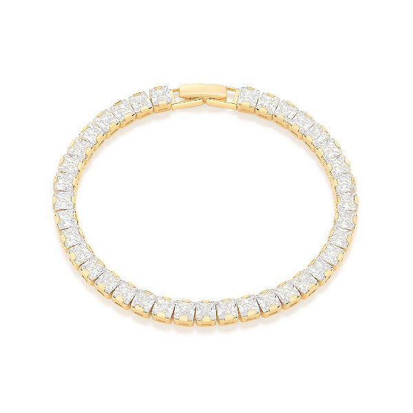 Pulseira Rommanel Riviera Formada Por 37 Zircônias Carrês De 4,0 Mm (A Quantidade De Zircônias Pode Variar)Med 18 Cm(Joi
