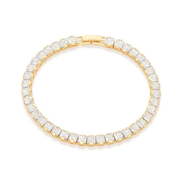 Pulseira Rommanel Riviera Formada Por 39 Zircônias Carrês De 4,0 Mm  (A Quantidade De Zircônias Pode Variar)Med 19 Cm(Jo