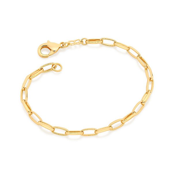 Pulseira Rommanel Formada Por Fio Elos Retangulares Arredondados Com Fecho Mosquetão De 1,5 Cm Med 19 Cm