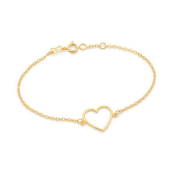 Pulseira Rommanel Formada Por Fio Elos Intercalados, Composta Por Pingente Formato De Coração VazadoMed 19 Cm Ajustável