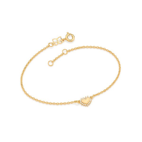 Pulseira Rommanel Formada Por Fio Elo Cadeado, Composto Por Pingente Coração Cravejado Por 16 Zircônias De 0,80 MmMed 19