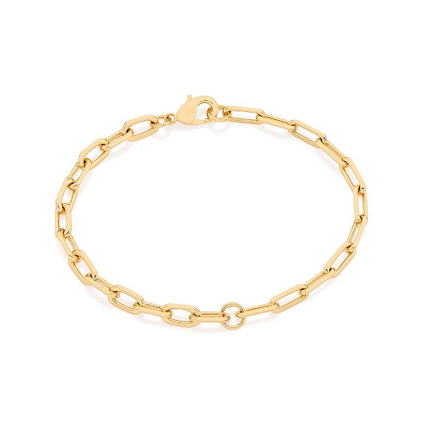 Pulseira Rommanel Composta Por Parte Fio Elo Cadeado Alongado E Parte Fio Elo Cadeado Curto, Com Fecho Lagosta Med 18 Cm