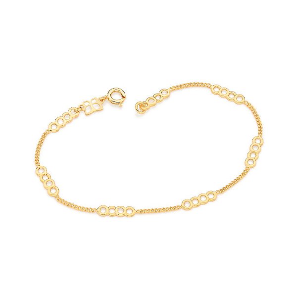 Pulseira Rommanel Formada Por Corrente Grumet Lixada Fio 0,40 Mm, Intercalada Por Círculos Vazados Med 18 Cm (Joia Licen