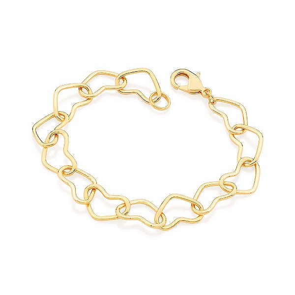 Pulseira Rommanel Formada Por Corrente No Formato De Corações, Com Fecho Lagosta De 1,5 Cm Med 19 Cm(Joia Licenciada Col