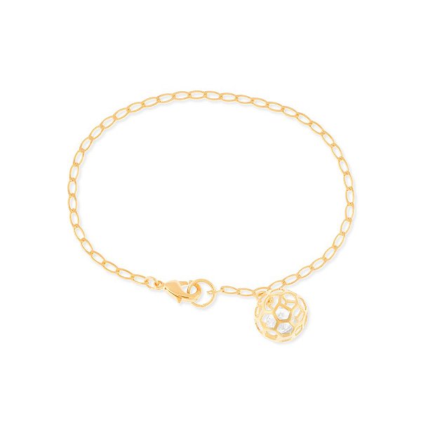 Pulseira Rommanel Formada Por Corrente De Elo Lixado Fio 0,60Mm, Composta Por Pingente Bola Vazada Com Cristal DentroMed