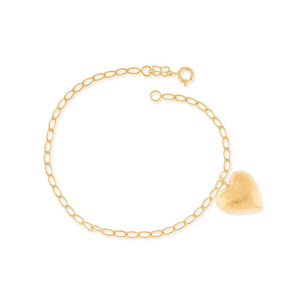 Pulseira Rommanel Formada Por Corrente De Elo Lixado Fio 0,60Mm, Composta Por Pingente CoraçãoMed 20 Cm