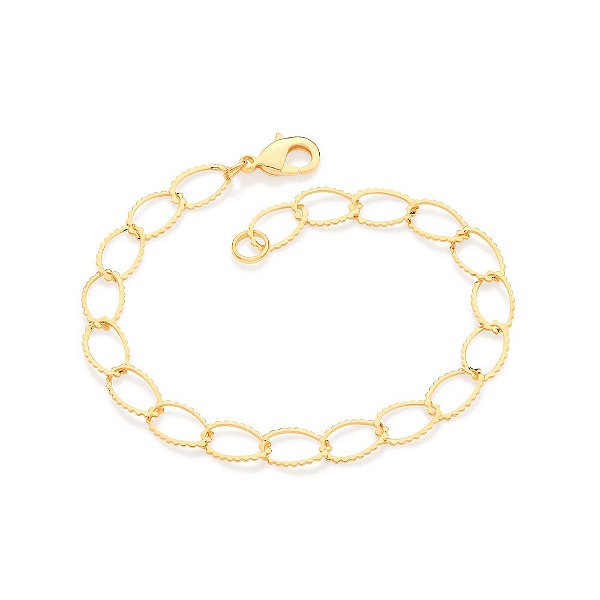 Pulseira Rommanel Formada Por Corrente De Elos Ovais Torcidos E Laterais Onduladas, Com Fecho Lagosta De 1,1 CmMed 18 Cm