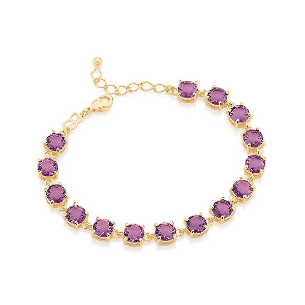 Pulseira Rommanel Formada Por Corrente Elo Losango Fio 0,60 Mm, Composta Por 15 Cristais Redondos De 6,0 MmMed 19 Cm Aju