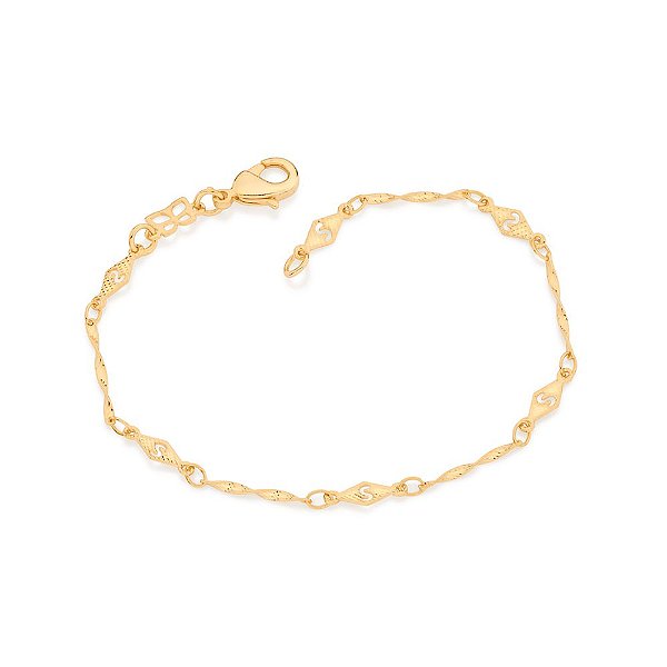 Pulseira Rommanel Composta Por Corrente Em Formato Losango, Com Letras S Vazadas E Fecho Lagosta De 1,1 Cm Med 18 Cm(Joi