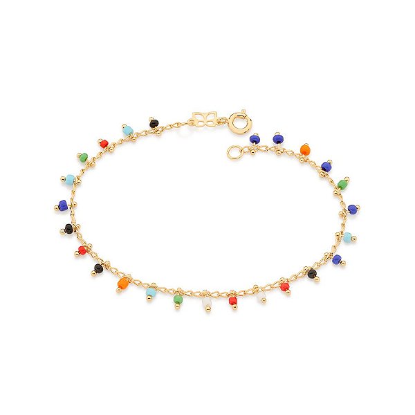 Pulseira Rommanel Formada Por Corrente De Elos Batidos Fio 0,40 Mm, Intercalada Por Miçangas De 2,0 MmMed 18 Cm