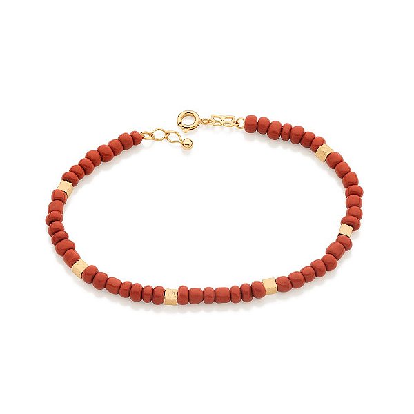 Pulseira Rommanel Formada Por 44 Miçangas Intercaladas Por 6 Cubos  (A Quantidade De Miçangas Pode Variar)Med 19 Cm Ajus