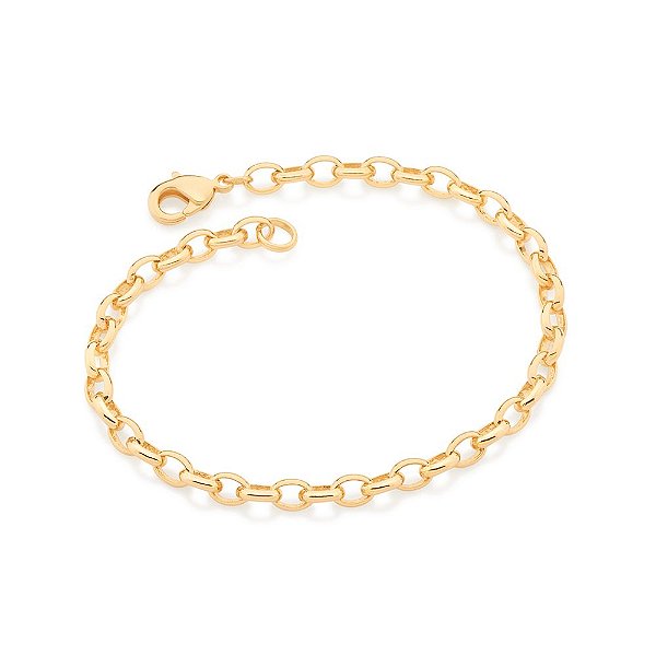 Pulseira Rommanel Formada Por Corrente De Elos Cadeados Ovais 6X4 Mm, Fio 0,80X1,50 Mm Med 19 Cm (Joia Licenciada Coleçã