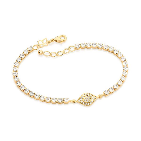 Pulseira Rommanel Riveira Composta Por 36 Zircônias De 3,0 Mm, Com Pingente Formato Olho Grego Cravejado Por 23 Zircônia