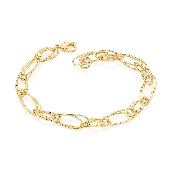 Pulseira Rommanel Formada Por Corrente De Elos Ovais Duplos Fio 0,80 Mm, Intercalada Por Corrente De Elos Ovais Duplos D