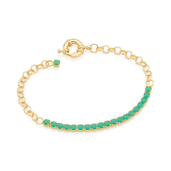 Pulseira Rommanel Formada Por Corrente De Elo Português De 5 Mm De Diâmetro, Composta Por 20 Cristais De 4,0 Mm Med 21 C