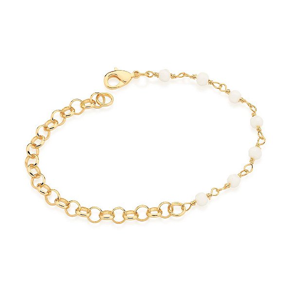 Pulseira Rommanel Formada Por Corrente Elo Português De 5 Mm De Diâmetro, E Corrente Composta Por 7 Cristais Facetados D