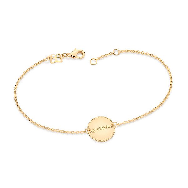 Pulseira Rommanel Formada Por Corrente De Elo Cadeado Laminado Fio 0,35 Mm, Composta Por Pingente Medalha Escrito Gratid