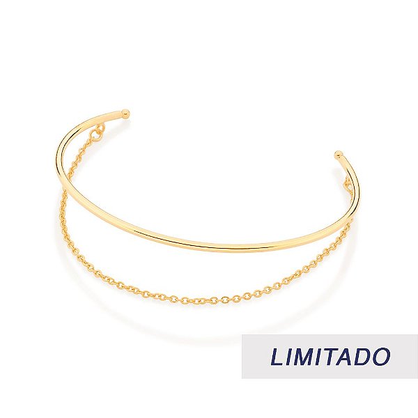Bracelete Formado Por Aro Liso E Corrente De Elo Cadeado Laminado Fio 0,35 Mm Med 5,5 Cm De Diâmetro(Joia Lic  Coleção G