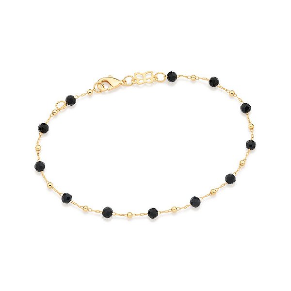 Pulseira Formada Por Corrente Com 12 Cristais Facetados De 3,0 Mm E 11 Bolas De Metal De 2,0 Mm (A Quantidade De Cristai