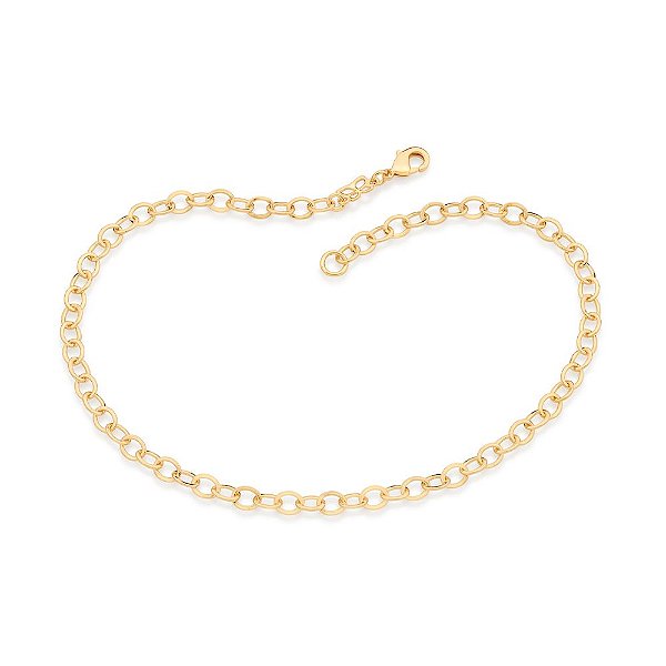 Tornozeleira Rommanel Formada Por Corrente De Elo Cadeado Oval Fio 0,50 Mm Batido,Med 28 Cm