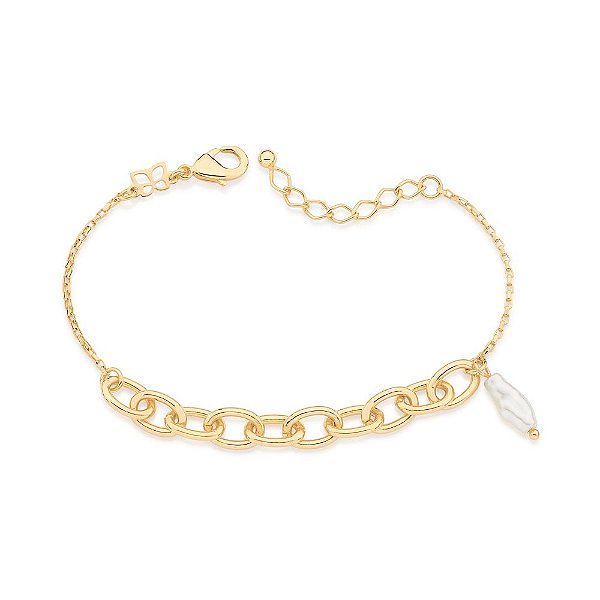 Pulseira Rommanel Formada Por Corrente De Elo Cadeado Oval Fio 1,50 Mm E Corrente Veneziana Fio 0,40 Mm, Composta Por 1