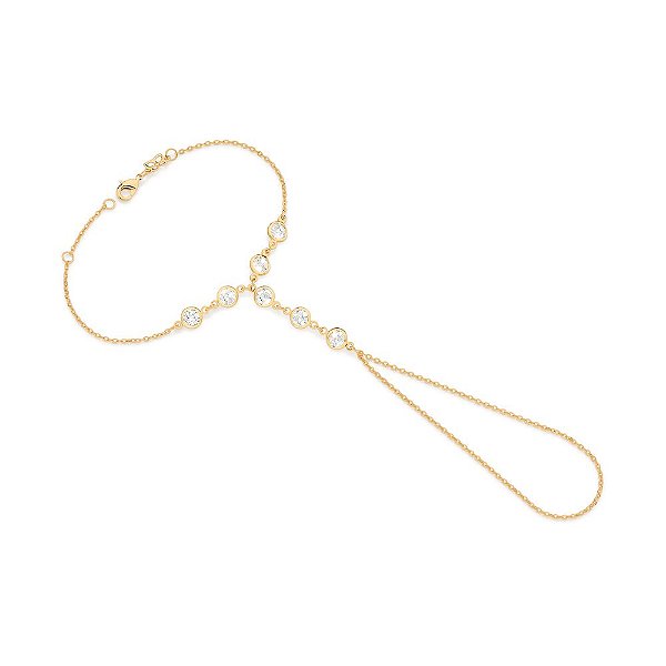 Pulseira Rommanel Formada Por Corrente De Elo Cadeado Laminado Fio 0,35 Mm, Composta Por 7 Zircônias De 5,0 Mm, Com Corr